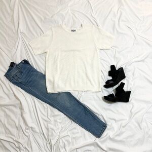 Vintage Alfred Dunner White Short Sleeve Knit, USA Made Textured Top